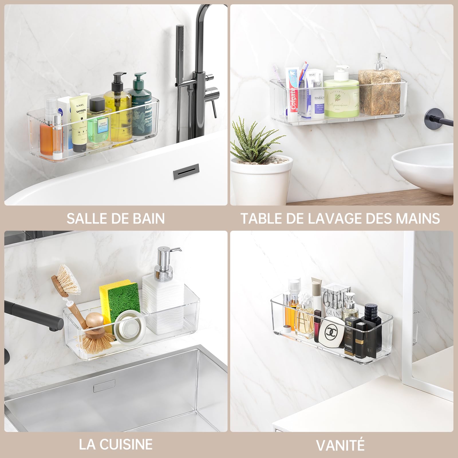 PAVSTINE Shower Shelf No Drilling Transparent, 2 Pcs Bathroom Caddy with Drain Holes, Bathroom Basket Shelves - Image 2