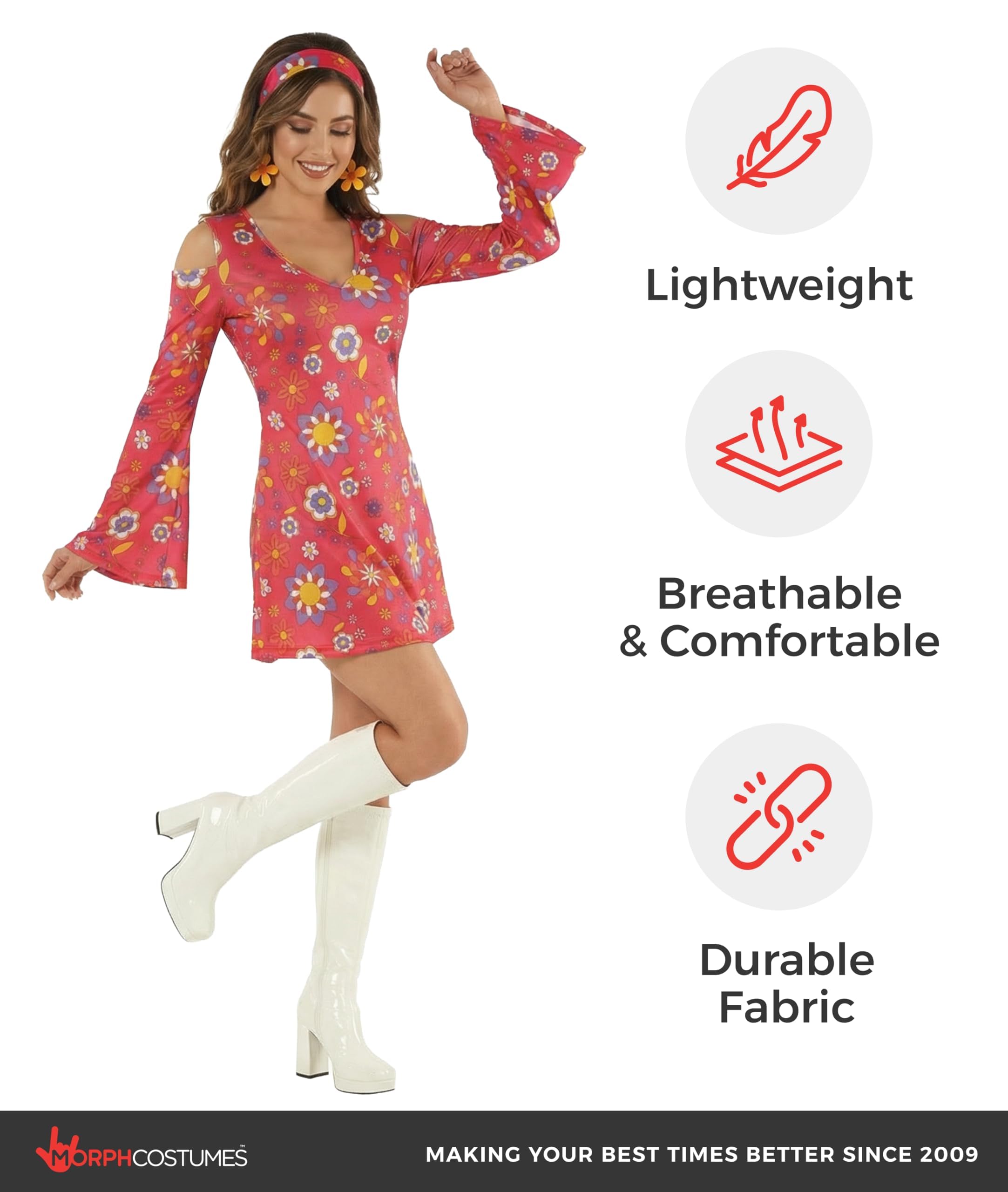 Morph Vestito Hippie Donna, Vestiti Hippie Donna, Vestito Carnevale Donna Hippie, Costume Carnevale Donna Hippie, Vestiti Donna Anni 70, Vestiti Anni 70 Donna Per Festa A Tema