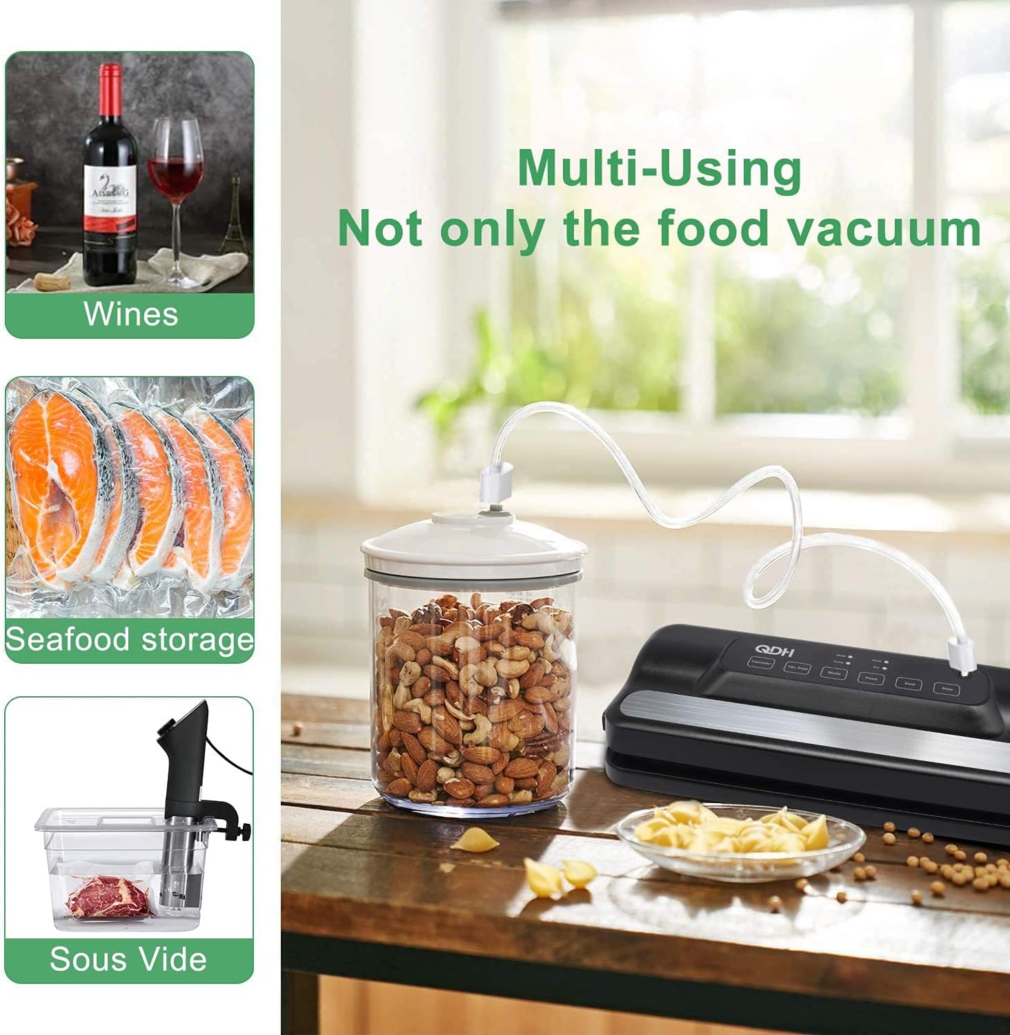 Automatic Intelligent Vacuum Sealer Machine With Built-in Cutter For Food Saver, Automatic 5-in-1 Food Sealer,(-95Kpa) Air Sealing System Machine Dry & Moist Food Modes, Easy to Clean, Compact Design