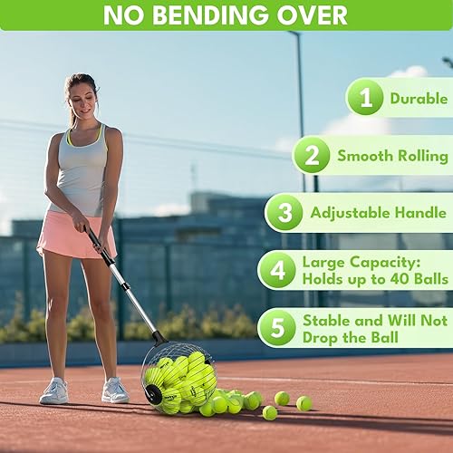 Miniatura 2 de Netrix Tolvas de pelotas de tenis, 30-58 pulgadas, recogedor telescópico de pelotas de tenis, máquina superior para hasta 40 pelotas de tenis, no se