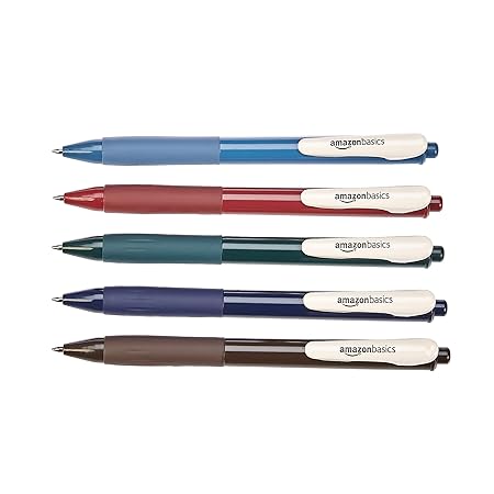 Amazon Com Amazon Basics Gel Pens With Clip Vintage Colors Medium Point 5 Count Office Products