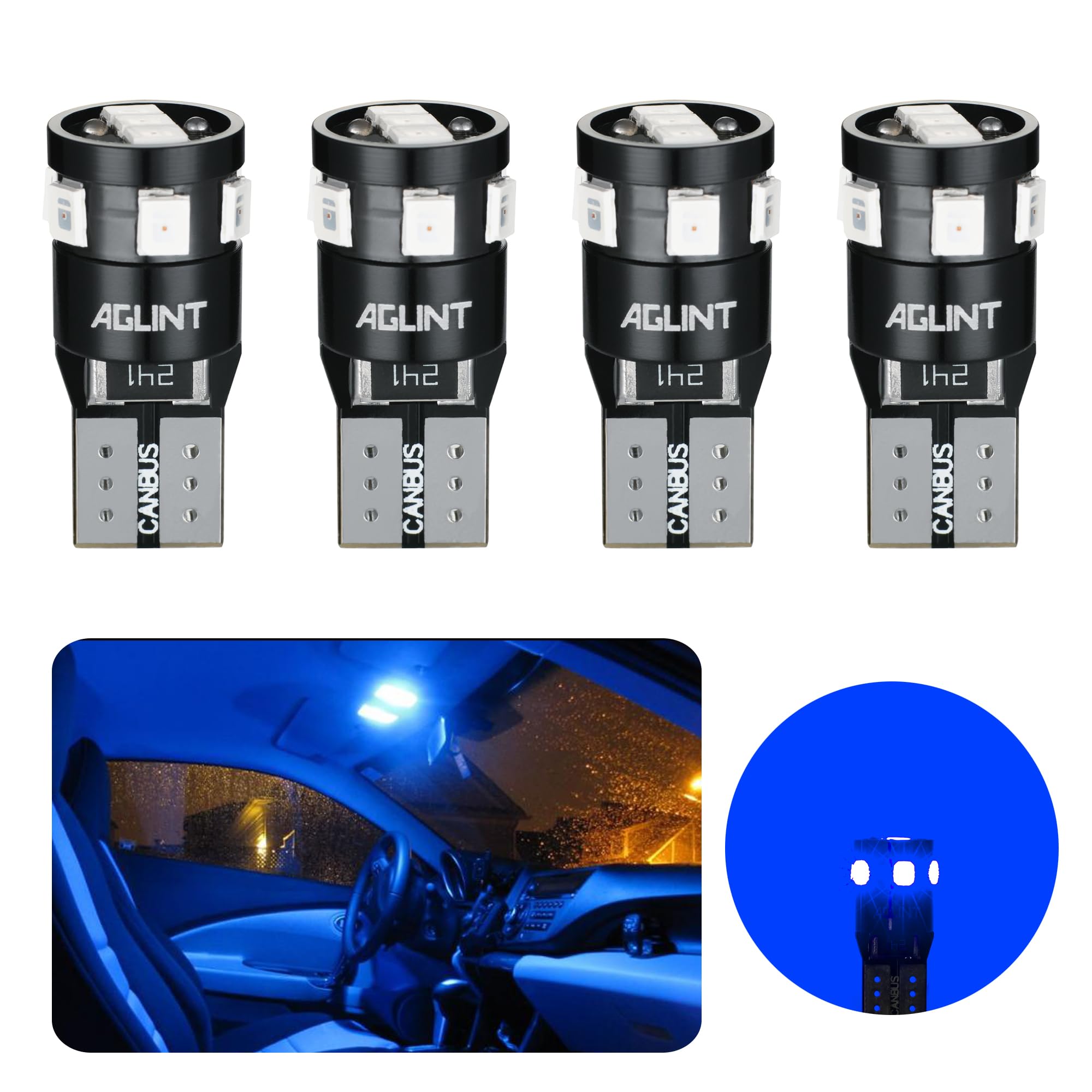 Żarówki LED T10 CANBUS, bezbłędne, 9SMD, super jasne W5W 194, 168, 2825, wymienna żarówka do wnętrza samochodu, mapa, drzwi bagażnika, światła boczne, światła tablicy rejestracyjnej, 6500 K, białe, 4 szt. (NIEBIESKI)