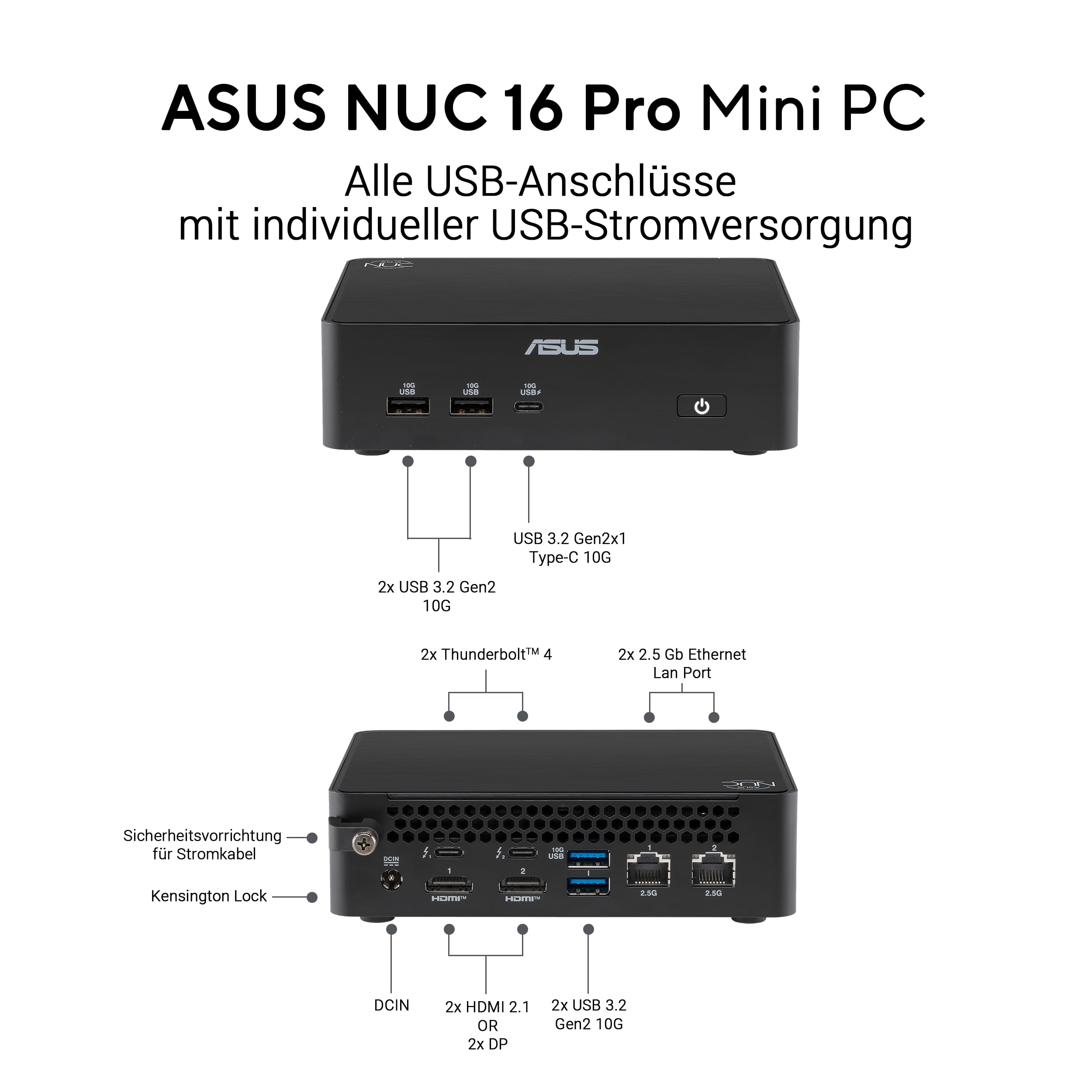 ASUS NUC 16 Pro Slim Mini PC RNUC16WCKW3051M2 (procesador Intel Core 3 304, Memoria DDR5 de 8 GB, SSD G4 PCIe de 128 GB, Intel WiFi 6E, Windows 365, 180 Tops, OpenClaw & Hermes Agent)