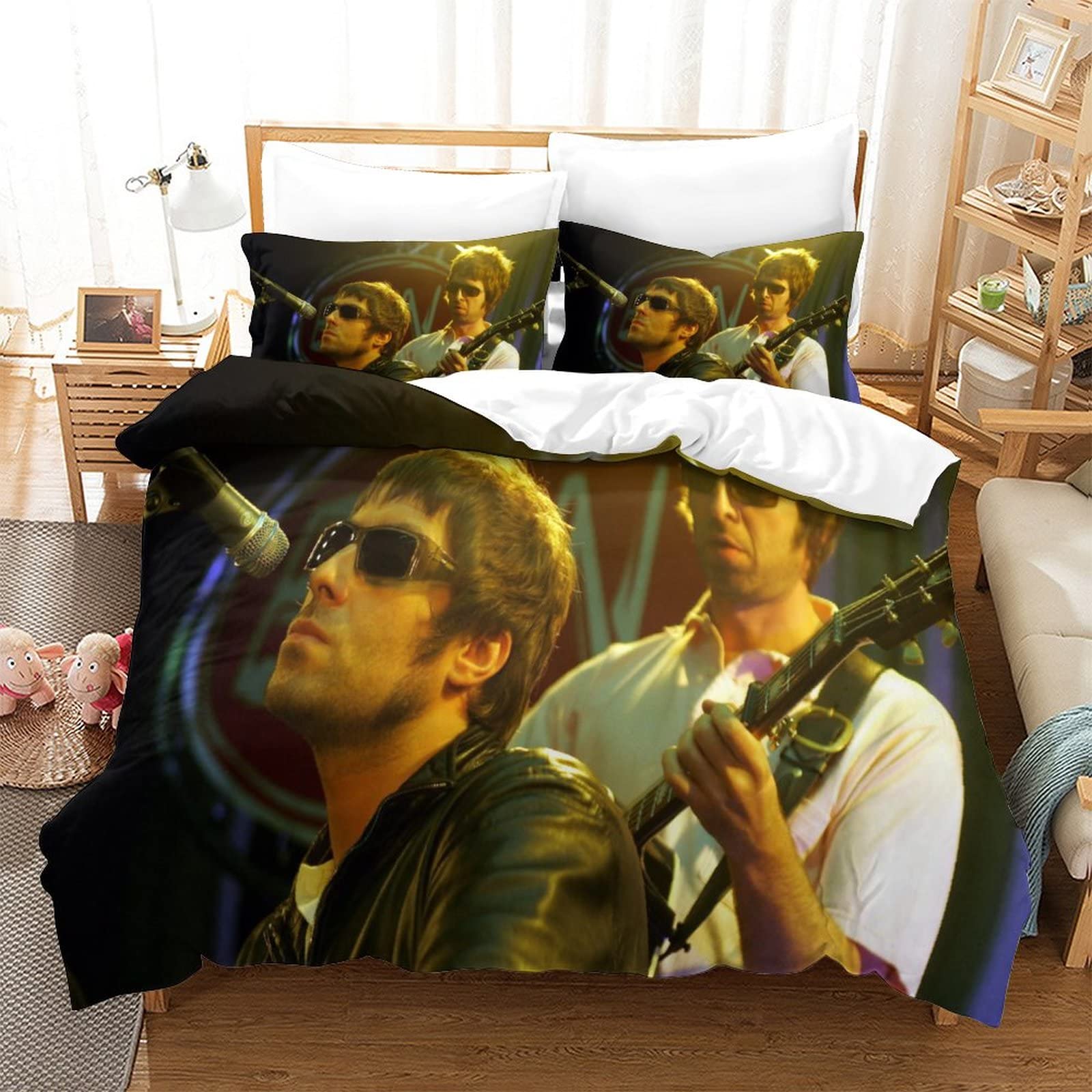 Kuokuo Oasis Band Bedding Set Kids Duvet Covers Sets With Pillowcases Home Textile Decor Bedclothes For Girls Boys With Zipper Closure Soft Microfiber 3Pcs Set Double（200x200cm）