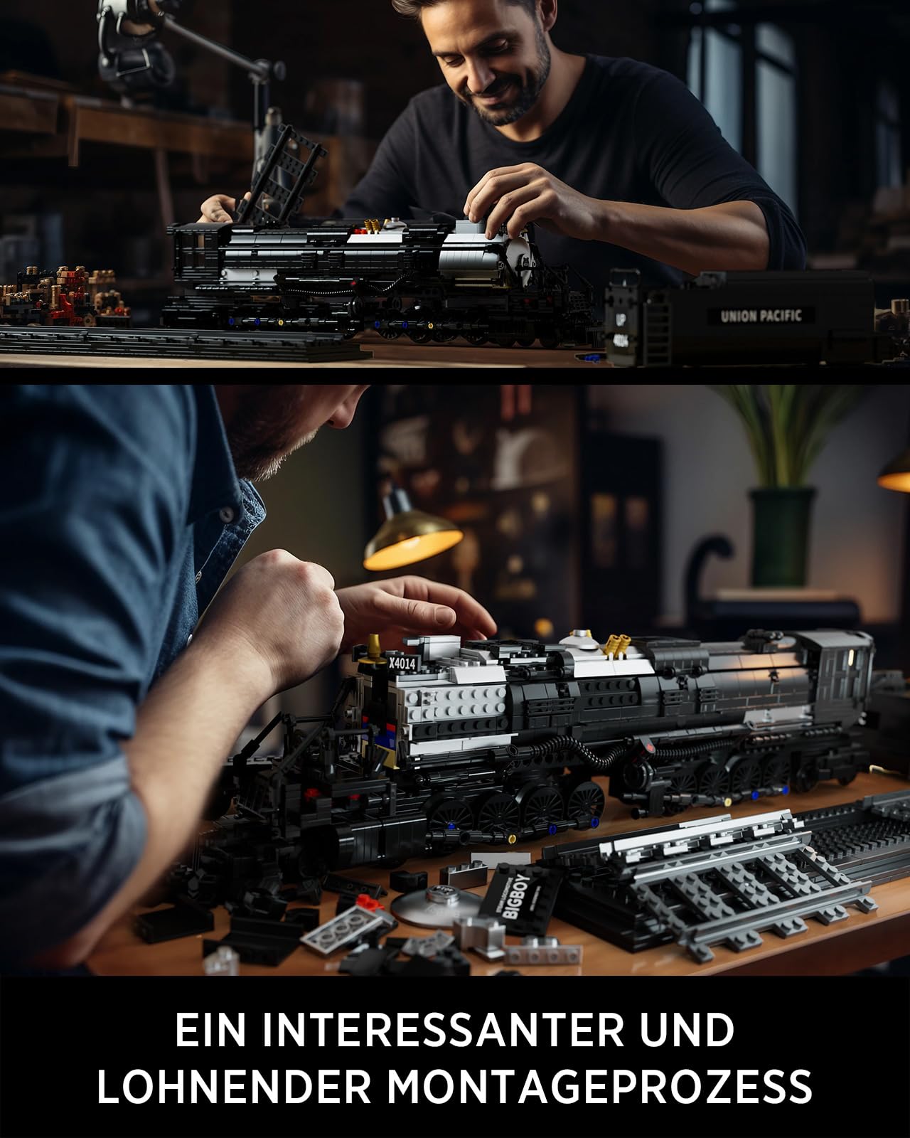 Nifeliz Zug Big Boy Retro Dampflok Klemmbausteine Set, Lokomotive Modell mit Schienen Bauspielzeug, Zug Eisenbahn Geschenk für Erwachsene(1818 Teile)
