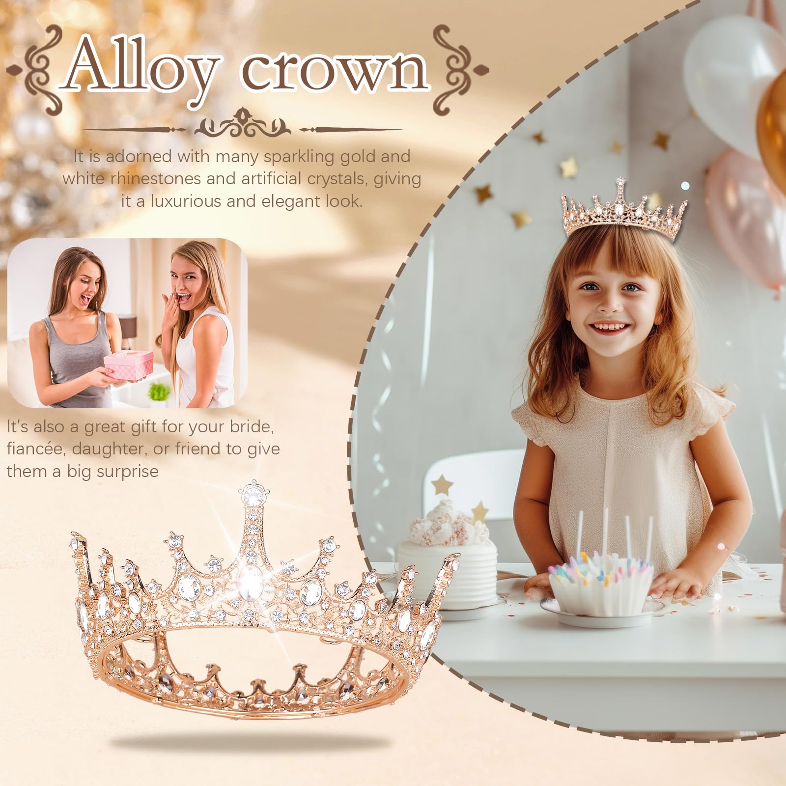 Nuziale Corona Barocca Retrò in Strass Diadema Cristallo Coroncine Sposa, per Donna Cerimonia Nuziale Prom Dresses Pageants Princess Compleanno Parties Crown