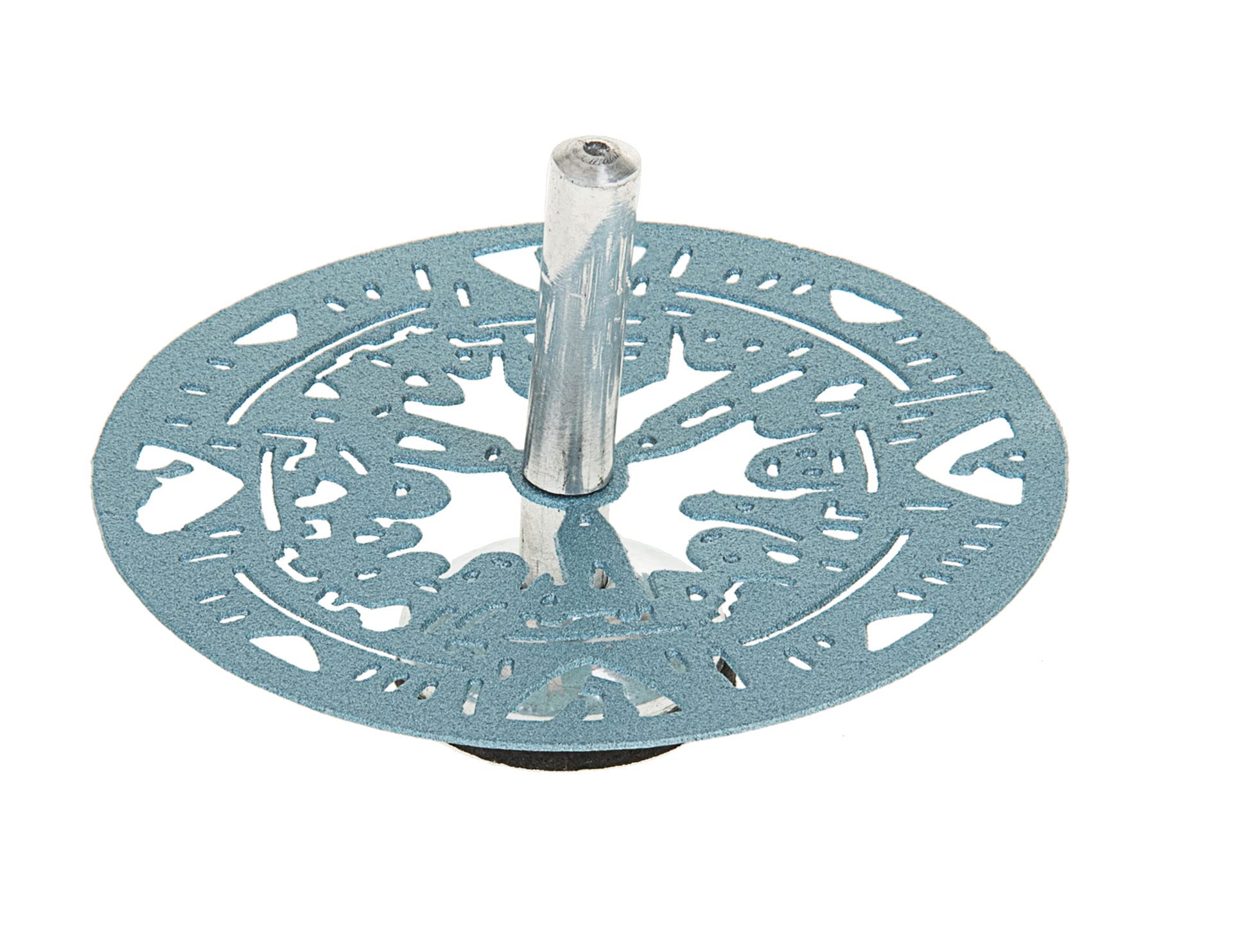 Light Blue Metal Round Dreidel Jerusalem Design 2.3" x 2.3" x 2"H Made in Israel