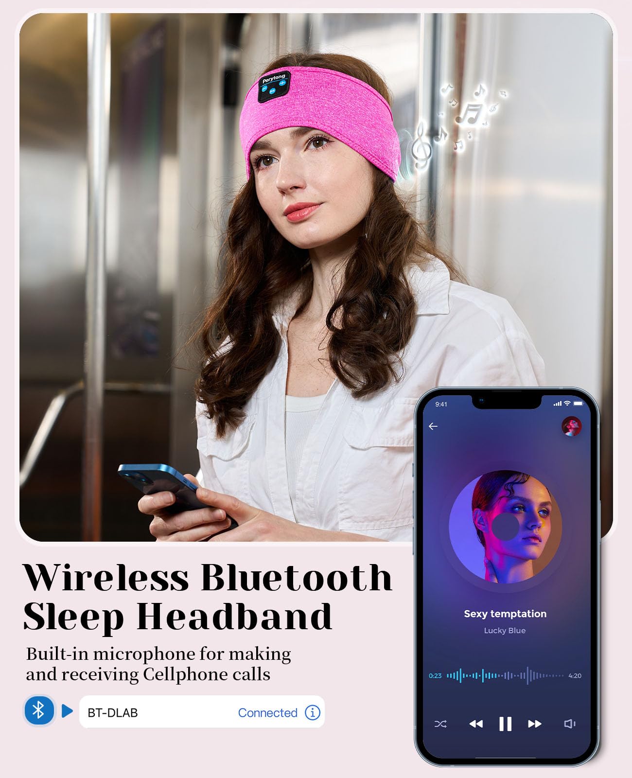 Perytong Auriculares para Dormir, Auriculares para Dormir, Diadema para Dormir con música, Diadema para Auriculares Ultra Suave para Personas Que Duermen de Lado, Regalos para Dormir para y Mujeres