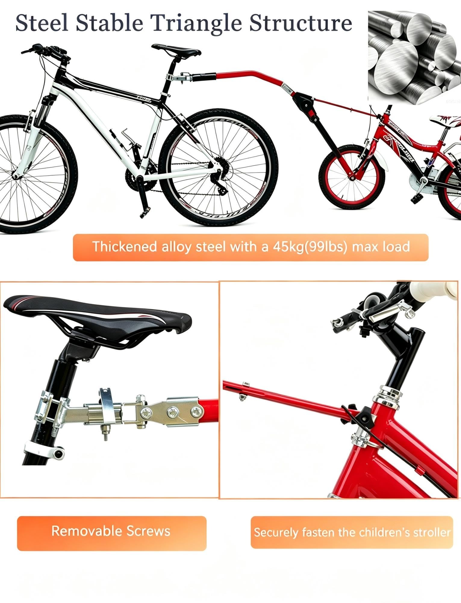 Generico Collegamento Regolabile for Famiglia, Barra Traino Bici Bambini