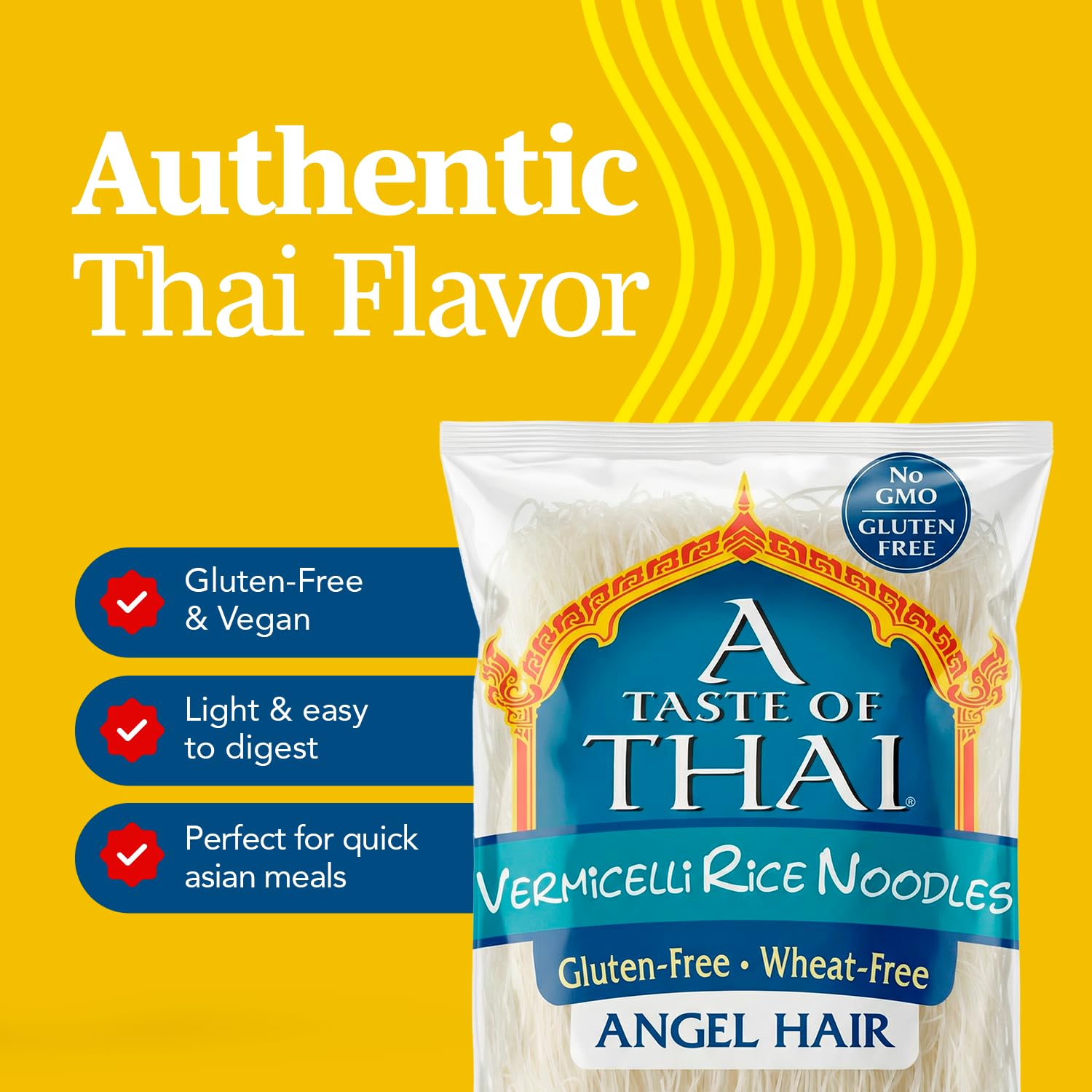 A Taste of Thai Vermicelli Rice Noodles (Angel Hair)| Restaurant-Quality Thai Flavor in Minutes | Vegan, Gluten-Free, Wheat Free, Non-GMO| Perfect for Stir-Fries, Soup & Asian Dishes 8.8 oz, Pack of 6