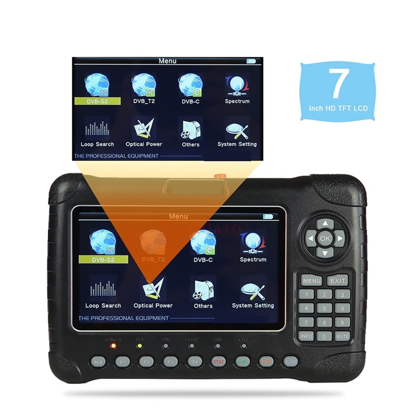Medidor de Campo TDT, WS-6980 DVB-S2/T2/C Combo SatFinder de señal de satélite Medidor 7 "Pulgadas H.265 MPEG-4 Analizador de Espectro Satélite Sat Finder,para configurar Antena parabólica