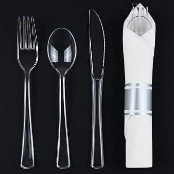 100 Pack Pre-Rolled Clear Plastic Disposable Cutlery Set