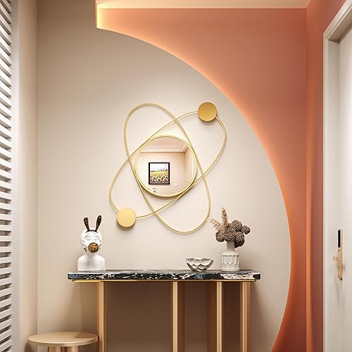 Miniatura 3 de Espejo dorado de 19 pulgadas, decoración de pared, espejo de metal, arte en capas, círculo decorativo, bohemio, espejo de pared colgante para sala