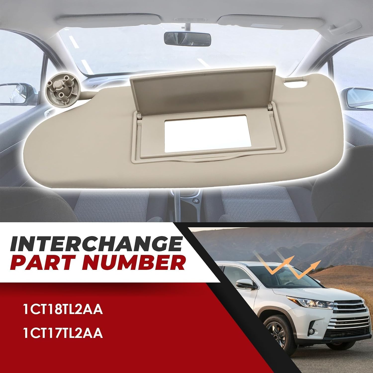 Nakkaa 2PCS Beige Sun Visor Compatible with R-am 1500 2500 3500 2002-2009 Driver & Passenger Side Sunvisor Replace 1CT18TL2AA 1CT17TL2AA