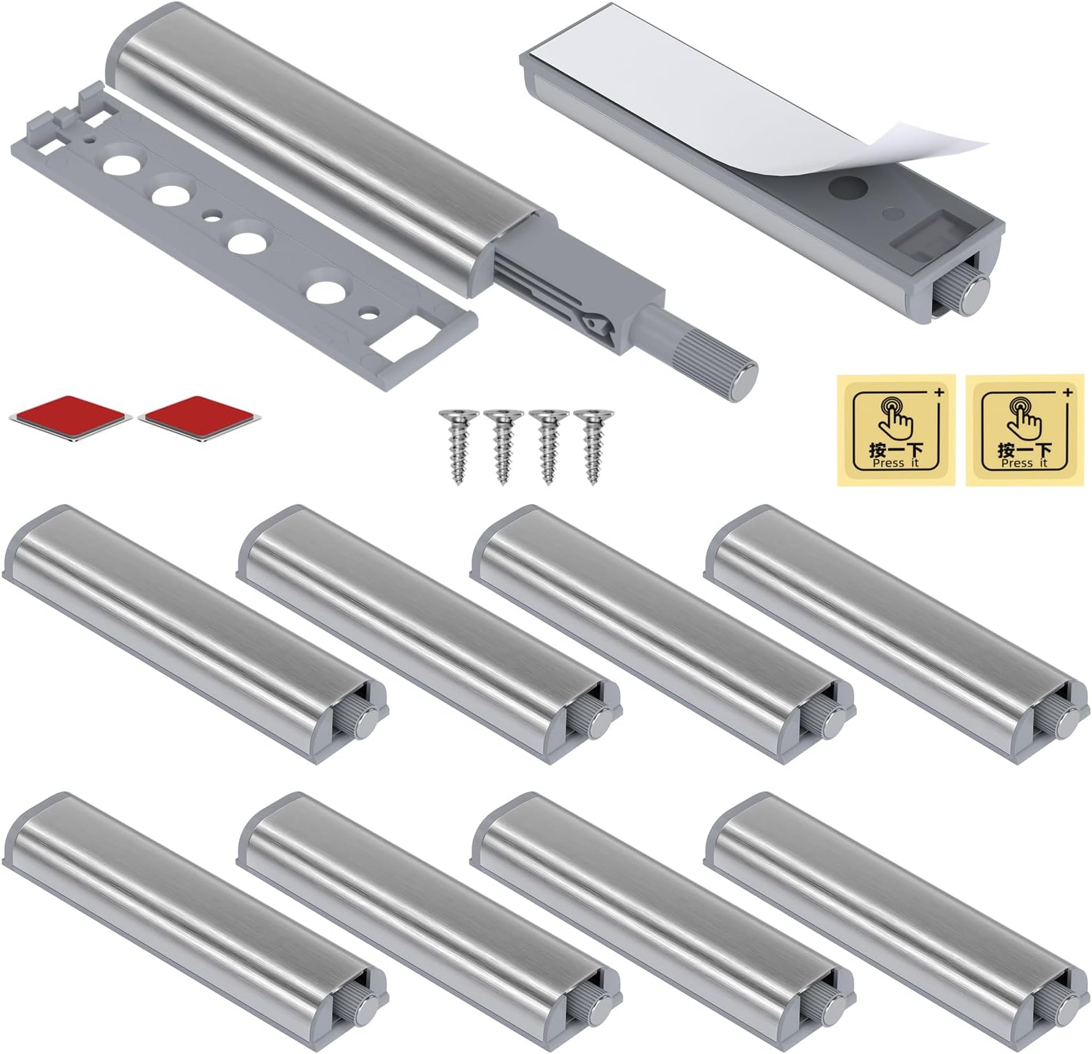EnixwH 8 Pièces Aimant Porte Placard Loquet Magnetique, Push To Open Aimant Poussoir Porte Placard En Acier Inoxydable, Appuyez Pour Ouvrir Magnétique, Pour Porte Coulissante Tiroirs Fenêtre Armoire