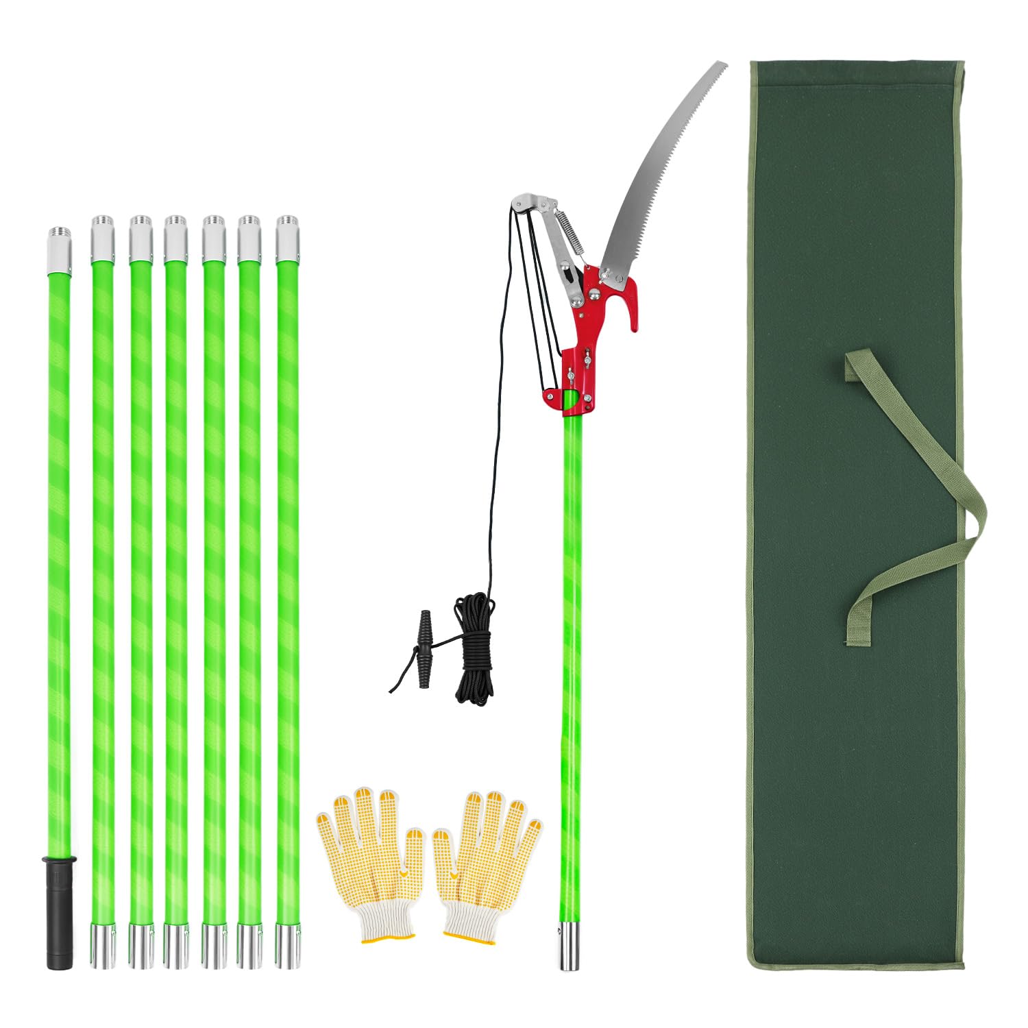 Qwork Green Qwork® Pole Pruning Saw, 26 Foot Long Reach Tree Pruner Tree Lopper For Palm Oak High Branches, Adjustable Long Handle