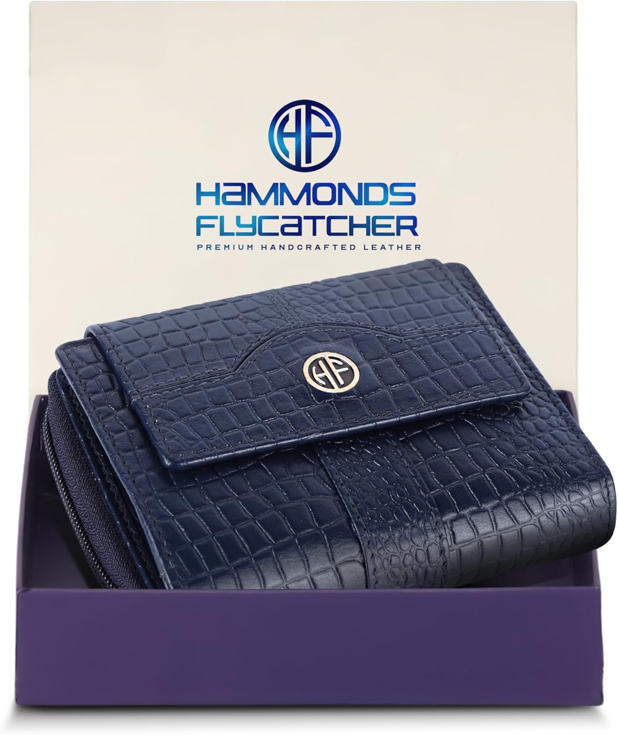HAMMONDS FLYCATCHER Leather Ladies Wallet for Woman with 14 Card Slots - Clutch Purse for Women, Ladies Wallet for Women Stylish, Ladies Purse for Women Wallet, Purse for Woman, Croc Blue, M, Modern
