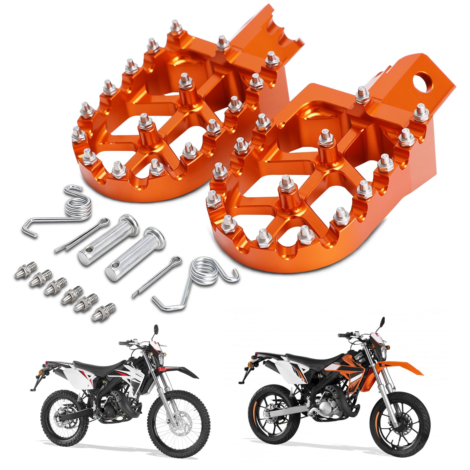 Podnóżki motocyklowe CNC aluminiowe szerokie do Rieju MRT 50 pomarańczowe