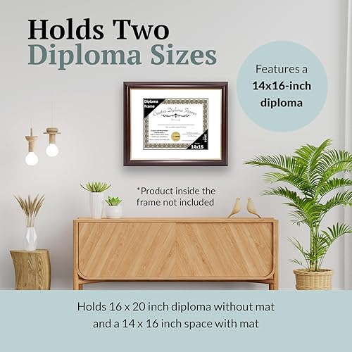 Vista 162 de Creative Picture Frames Marco de diploma de borde dorado caoba de 12 x 16 pulgadas con vidrio negro y colgadores de pared instalados, marco