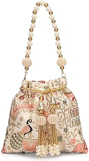 LONGING TO BUY Indian Ethnic Pearls & Sequence Potli Bag for Women, Wedding Potli