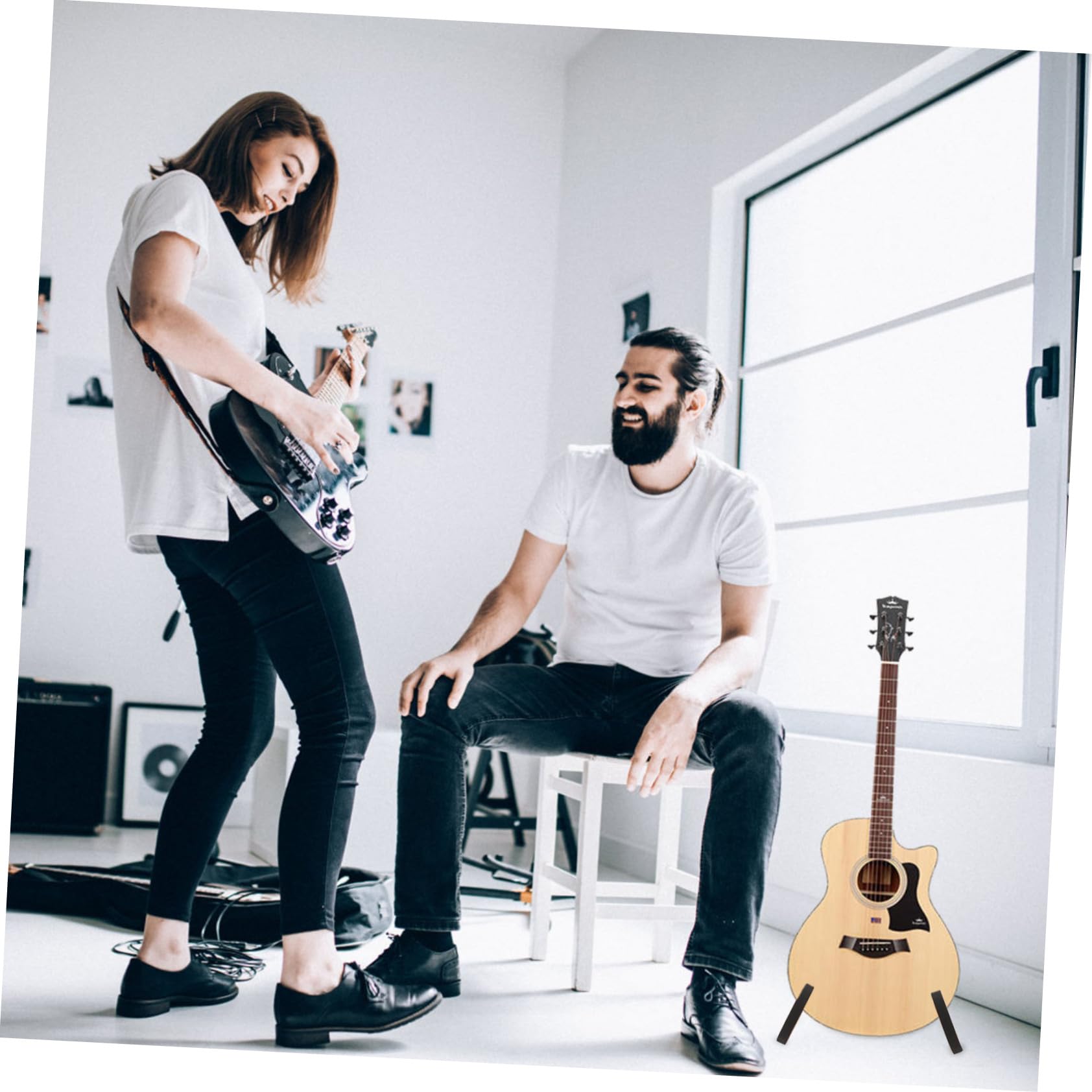 Totority Bamboo Violin Guitar Stand and Sturdy Folding and Compact for for Musicians