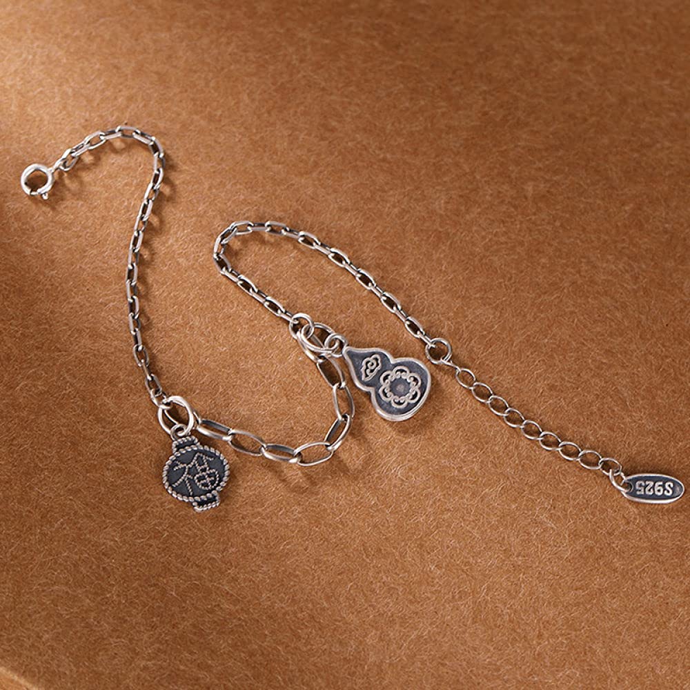 Girls Accessories Bracciale in Argento Sterling 925 Vintage per Donna Semplice Zucca Opaca Fu Carattere Lanterna Gioielli Classici Fascino Spiaggia Estiva Birthday Gift