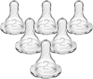 Dr. Brown's Natural Flow Level 2 Medium Flow Silicone Nipples for Narrow Bottles, 6 Pack - Anti-Colic, 3m+ Babies