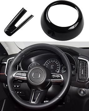 Steering Wheel Decoration Covers Trim Fit for Mazda CX50 Mazda 3 CX30 Accessories, Glossy Black Interior Sporty Accessories for Mazda CX-50 Hybrid 2023-2026 Mazda 3 CX-30 CX 30 2020-2025