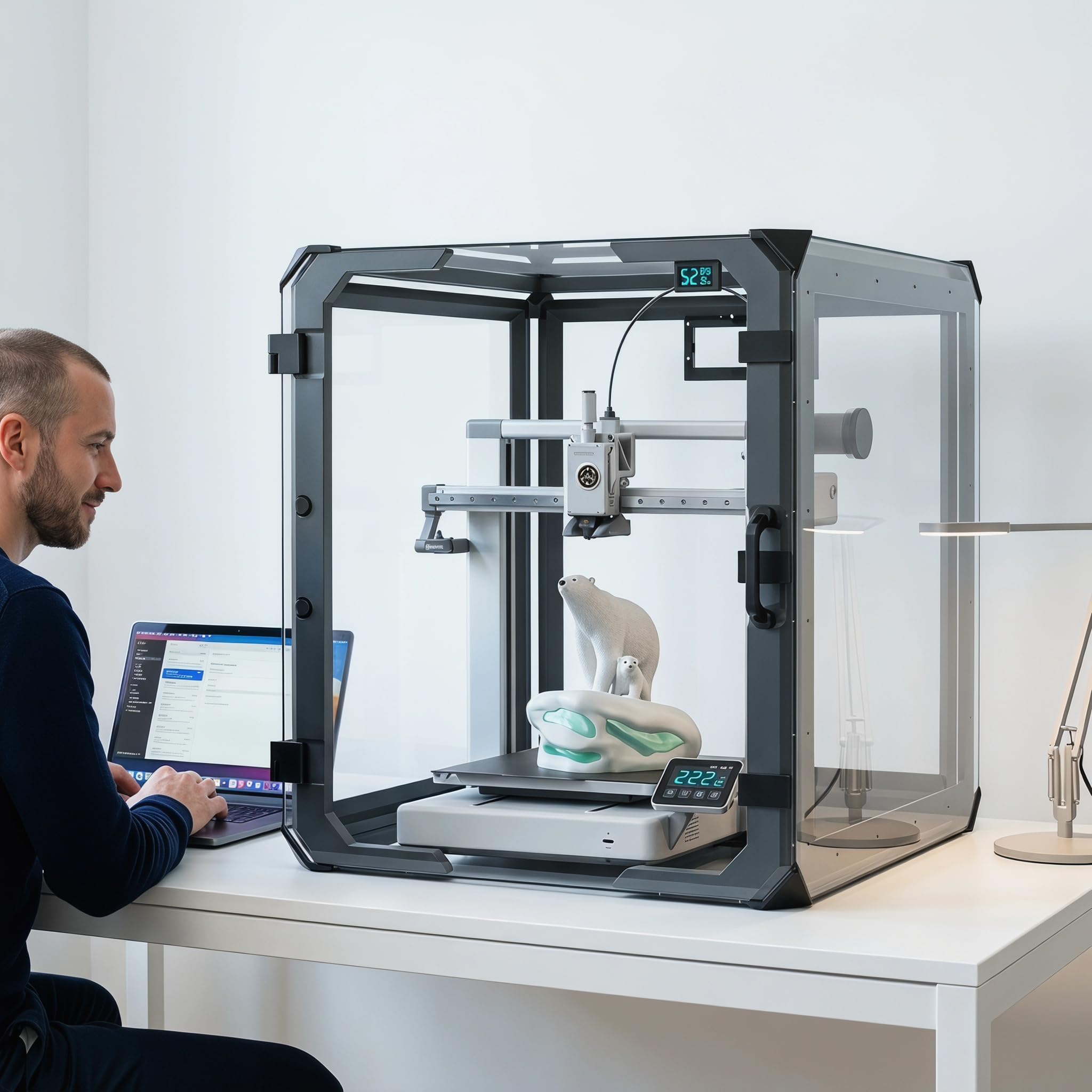 WHOOLEFUN 3d Printer Enclosure, 24 Inch Clear Acrylic Dustproof Tent Protective Cover, With Led Light, Thermometer And Hygrometer, Eliminate Noise And Dust, 603 * 603 * 606mm
