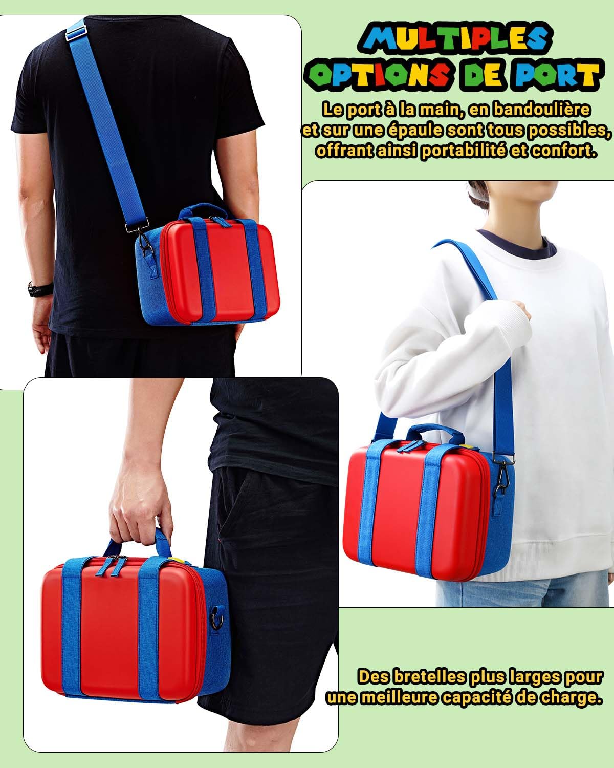 Pochette Switch 2 Tout-en-Un Mignon Compatible avec Nintendo Switch 2, Housse de Transport de Voyage Rigide et Portable Étui pour Console Switch2, Manette Pro, Dock et Accessoires, Rouge Bleu Grande