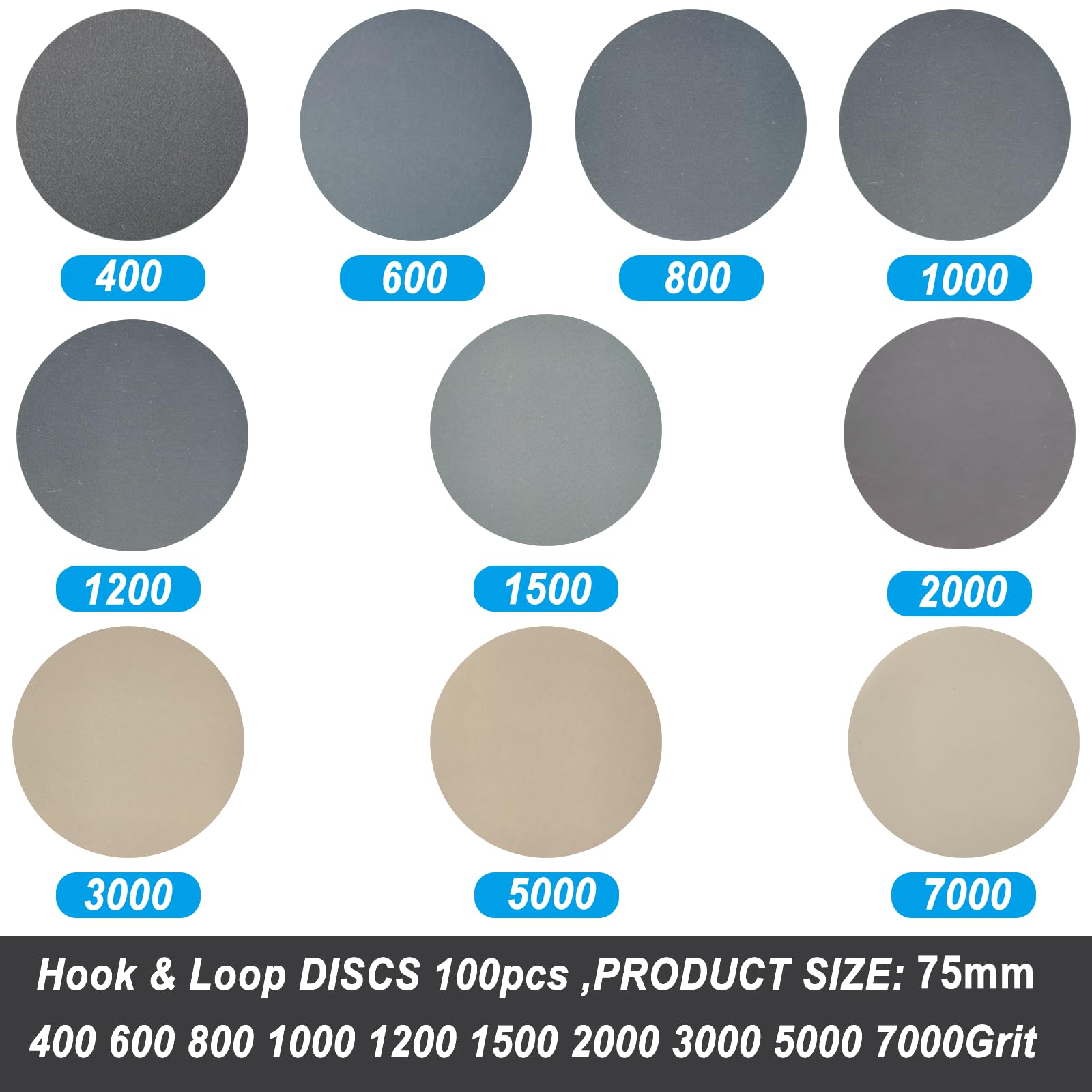 75MM Dischi Abrasivi Velcrati 100 pezzi 400 600 800 1000 1200 1500 2000 3000 5000 7000Grana Carta Vetrata Impermeabile in Carburo di Silicio Adatta per Piccole Lucidatrici