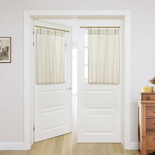 Back Door Curtains 40 Inch Length for Inside House,Pinch Pleated Linen Sheer Small Front Door Window Curtains for Glass Winodw