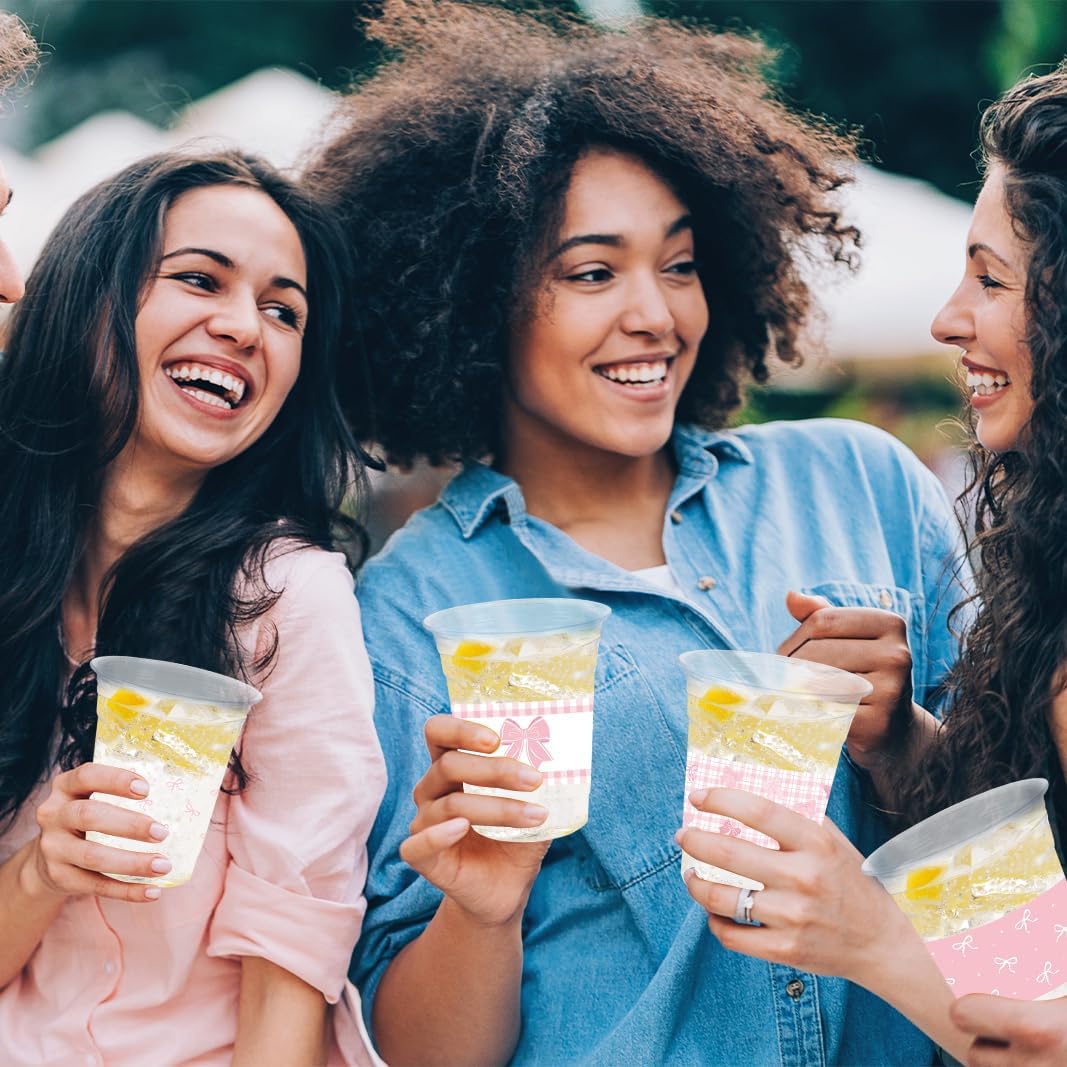 50 Pcs Pink Bow Birthday Decoration Cups,16 oz Coquette Plastic Disposable Drinking Cups for Wedding Birthday Bridal Baby Shower Party Supplies - Image 5