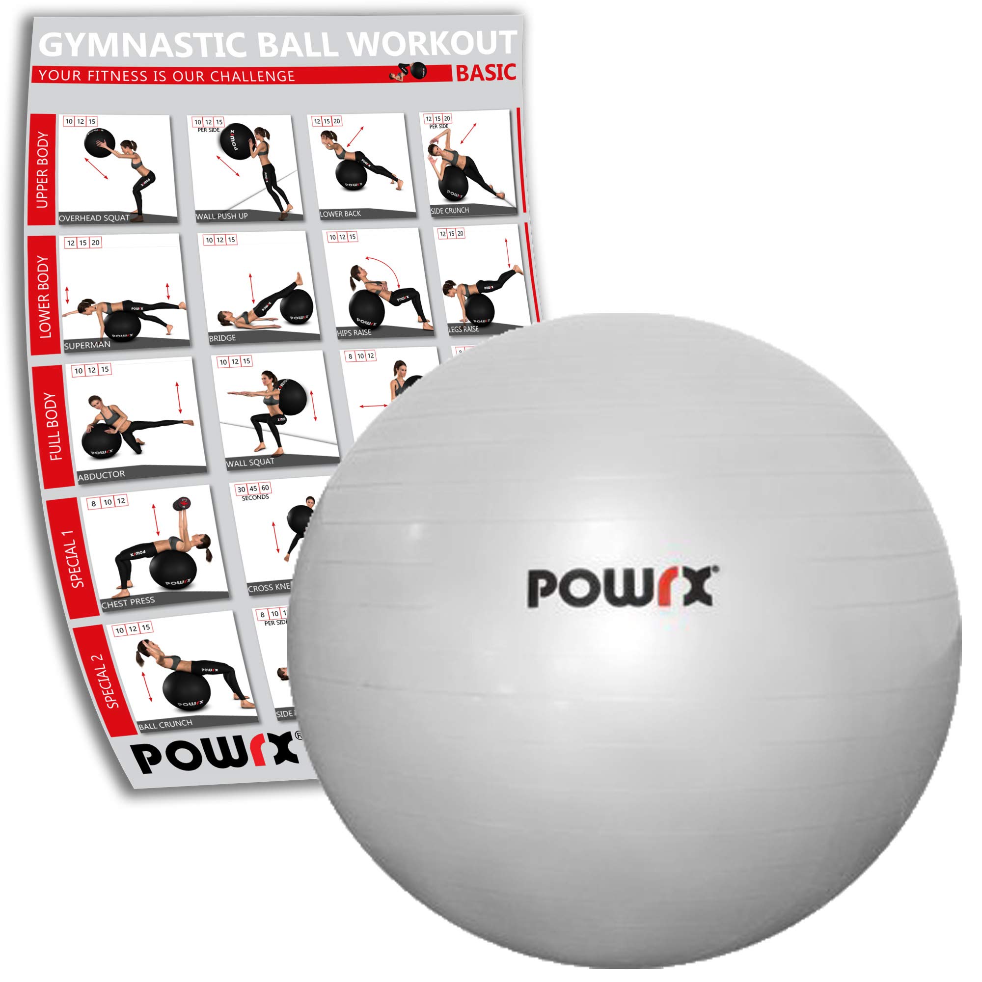 POWRX Gymnastikball Silber, versch. Gr.