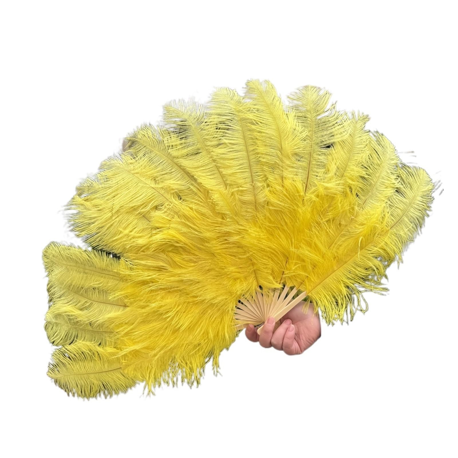 Straußen-Marabu-Feder-Handfächer, Natürlicher weißer Federfächer, 70 cm, 15 Knochen, Tänzerin hält Fächer(Yellow,2 PCS 70cmx40cm)