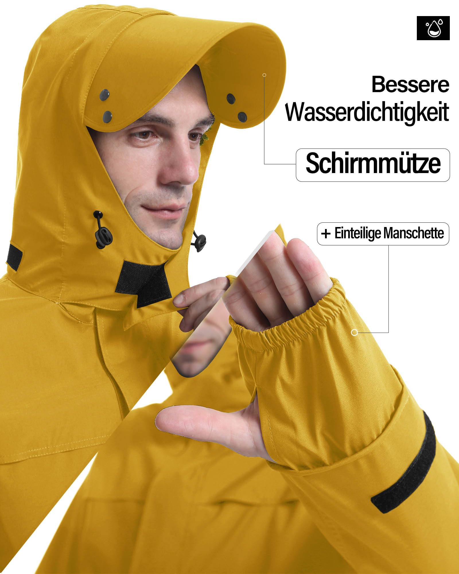 Coutyuyi Traje de lluvia para hombre y mujer, traje reflectante 100% impermeable, impermeable al aire libre, chubasquero a prueba de viento