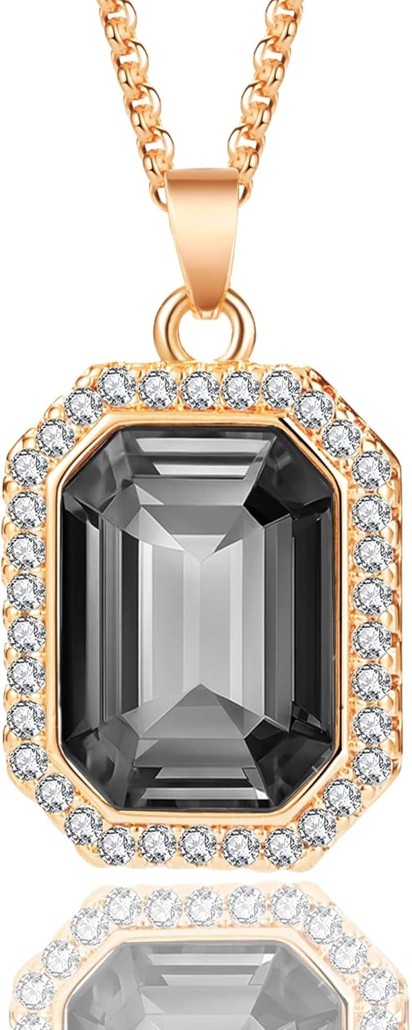 EVEVIC Austrian Crystal Halo Octagon Pendant Necklaces for Women Fashion 14K Gold Plated Dainty Necklace Hypoallergenic Jewelry