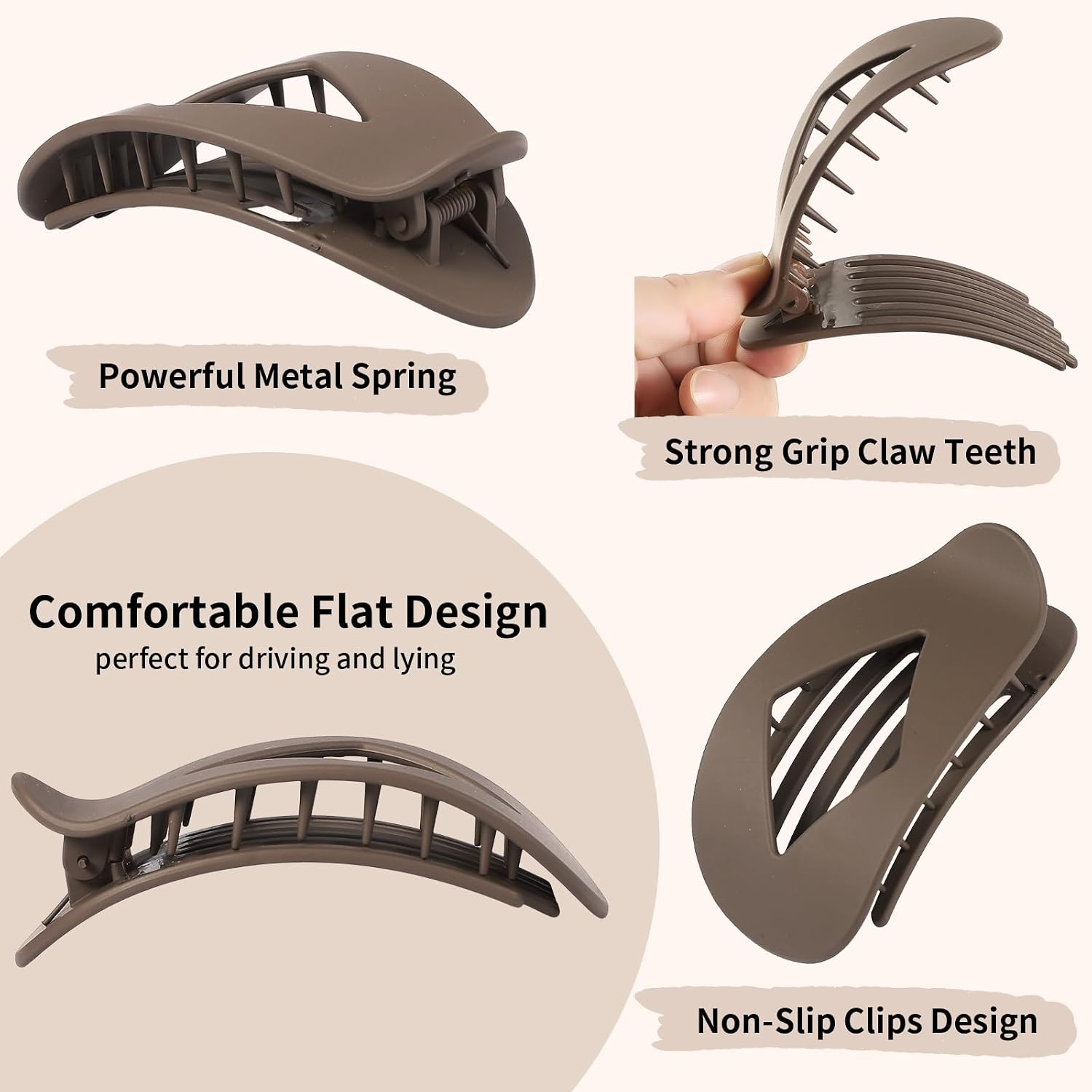 10 PCS Flat Hair Clips for Women - Large Matte & Tortoise Hair Claw Clips, 4.2 Inch Strong Hold Non-Slip Jaw Clips for Thick/Thin Hair, Neutral Leopard Hair Accessories for Daily Styling(Leopard)