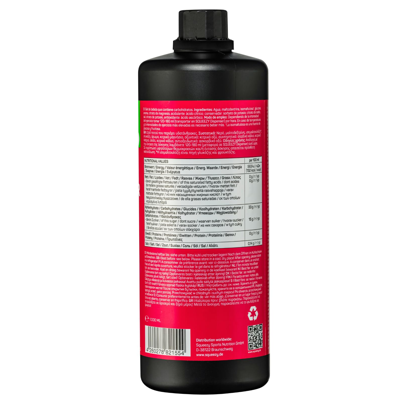 Squeezy Liquid Energy Refiller (Himbeere) 1000 ml - Sport Energy Gel mit erhöhtem Wasseranteil für schnelle & dauerhafte Energie bei maximaler Verträglichkeit beim Ausdauersport - ohne Nachtrinken