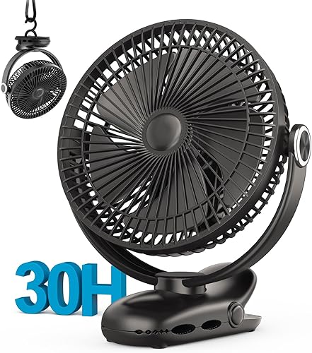 Ventilador portátil recargable de 10000 mAh, 30 horas, ventilador de clip de 8 pulgadas, ventiladores USB, 4 velocidades, fuerte flujo de aire,