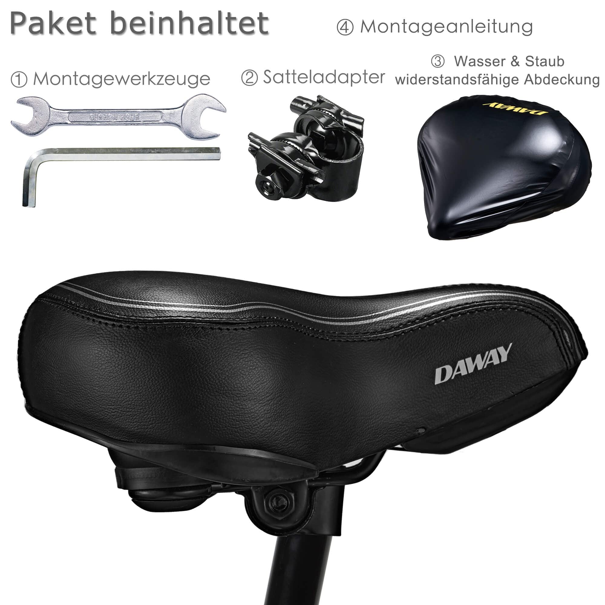 DAWAY C30 Bequemer Übergroßer Fahrradsattel - Extra Breiter Heimtrainer Fahrrad Sattel für Damen Herren Senioren, Universal Ersatz fahrradsitz für MTB, Ebike, Cityrad, Rennrad, Weich Schaum Gepolstert