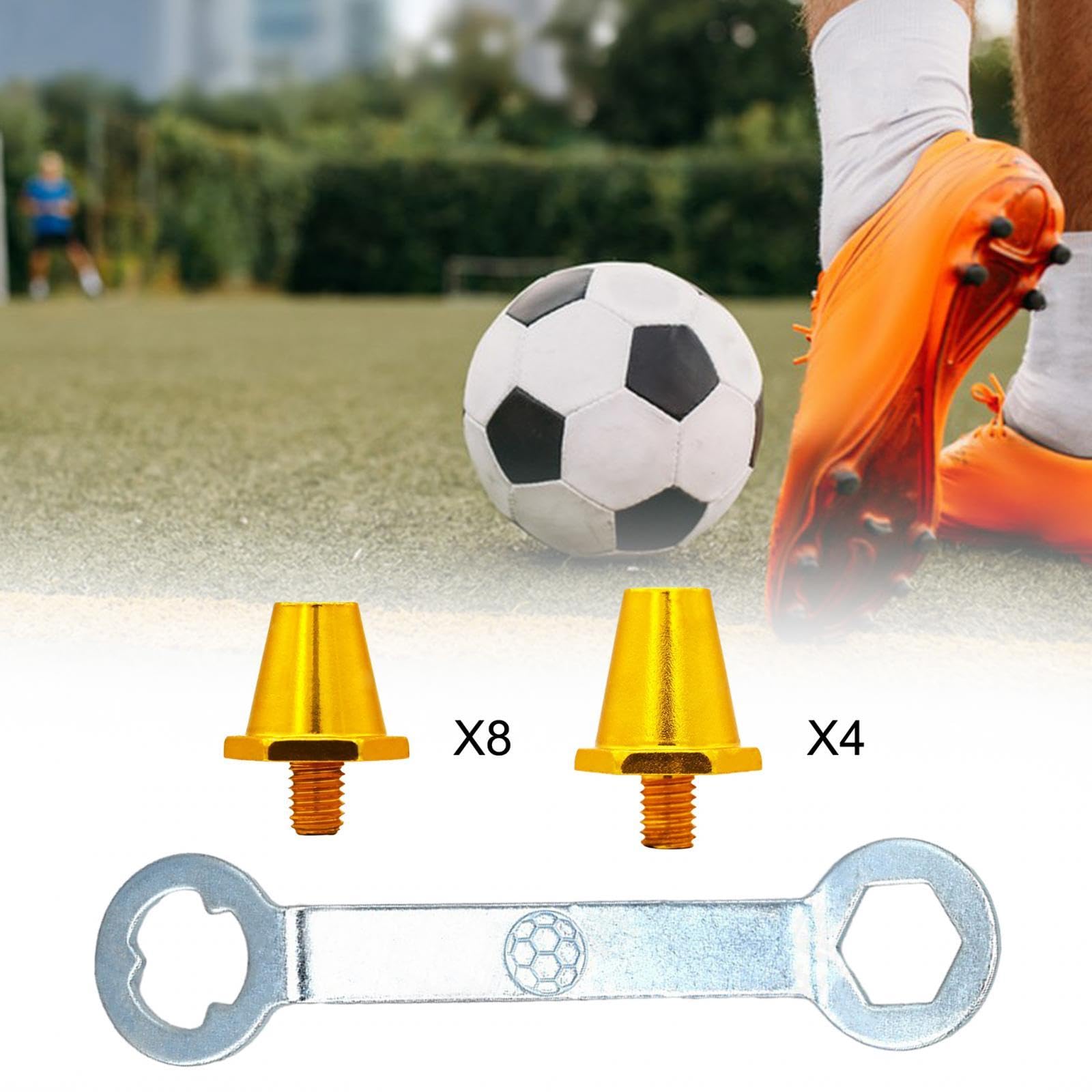 12 Pezzi Tacchetti Calcio Punte Ricambio Scarpe Calcio M5 Accessori Antiscivolo in Alluminio Conici Sostituzione Scarpe Rugby Adatti per Partite, 13mm15mm, Oro con chiave inglese
