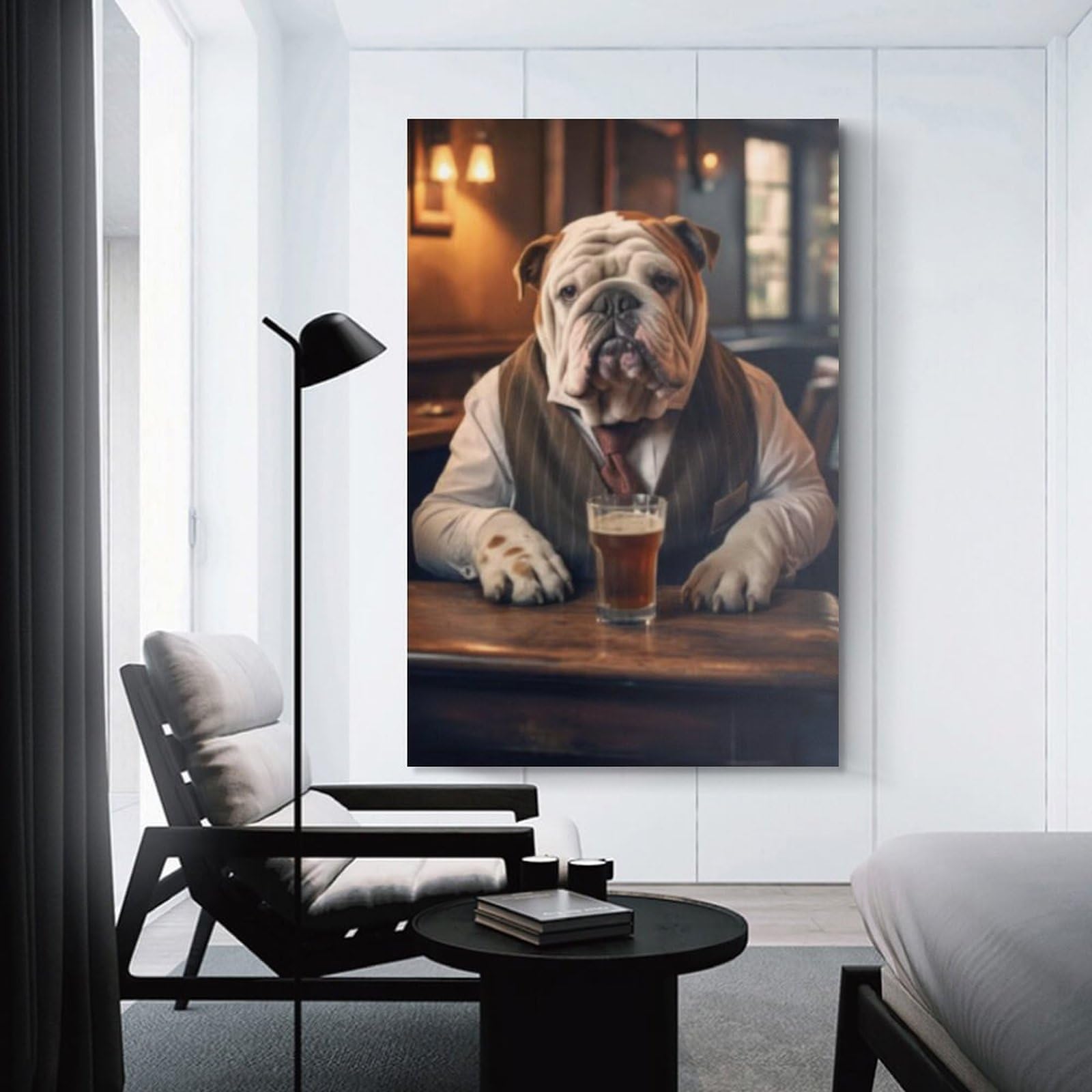 Junmoney Unframe-Style-22 Canvas Art Print English Bulldog Pub Beer, 20X30inch(50X75cm), For Office, Study Or Home Workspace, Wall Art That Adds Style To Work Areas