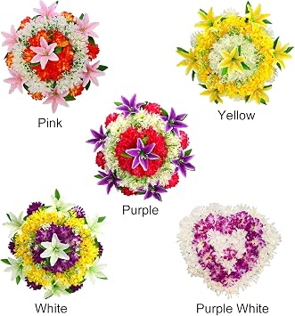 belupai 19.7In Artificial Cemetery Wreath, Silk Chrysanthemum Lily Funeral Grave Wreaths for Home Store Festival Wedding Wreath Outdoor Memorial Grave Wreath(Purple 2)