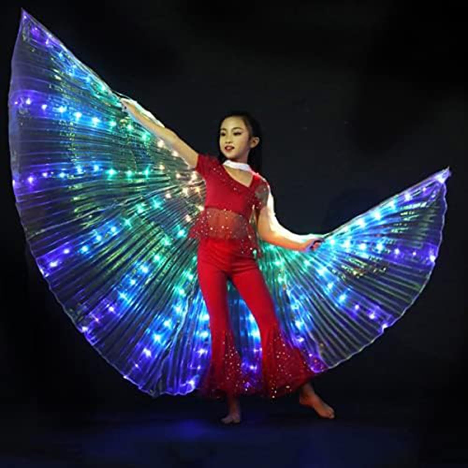 Ali LED per danza del ventre, ali di farfalla illuminate con bastoncini telescopici, perfette per carnevale, Halloween, feste di Natale