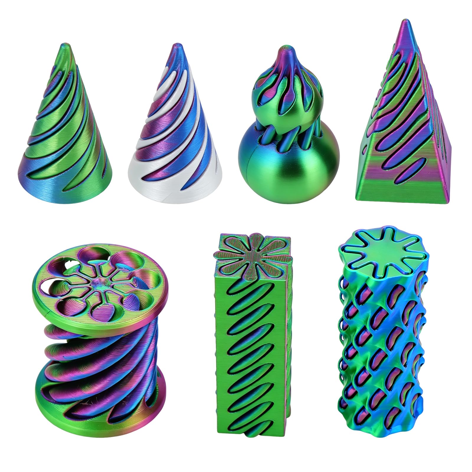 KASURE 7 PCS Impossible Cone Fidget Toys, 3D Printed Spiral Cone Fidget Toy for Stress Relief Two-tone Impossible Pyramid Passthrough Sculpture Fun Desktop Decorations Toy for Kids Adult Gift