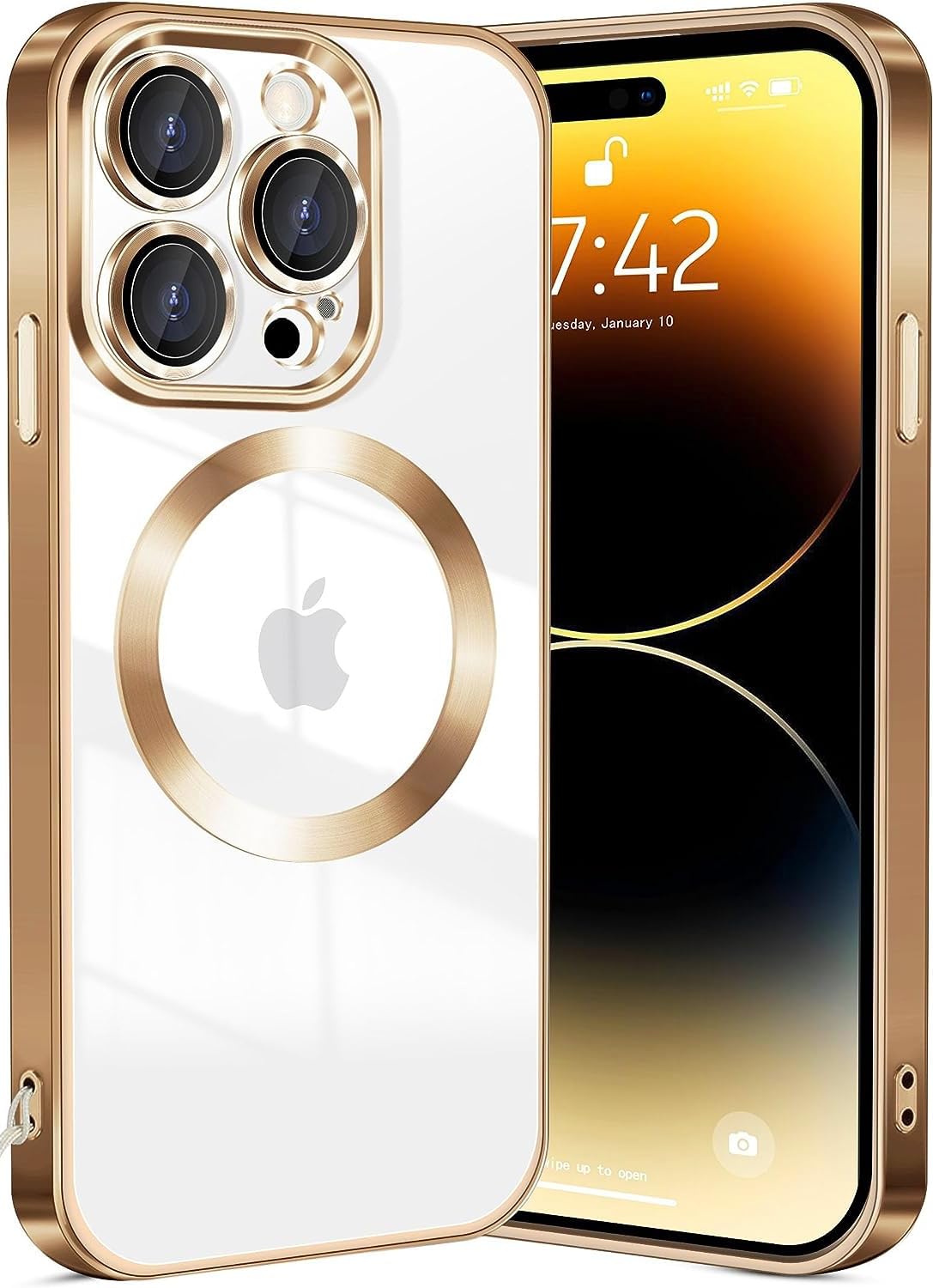 SHINESTAR Electroplated Logo View Case for iPhone 14 Pro Max, Camera Lens Full Protection Luxury Electroplated Transparent TPU Slim Back Cover for Apple iPhone 14 Pro Max - Gold (B0CDY61Y6R) Amazon Price History, Amazon Price Tracker