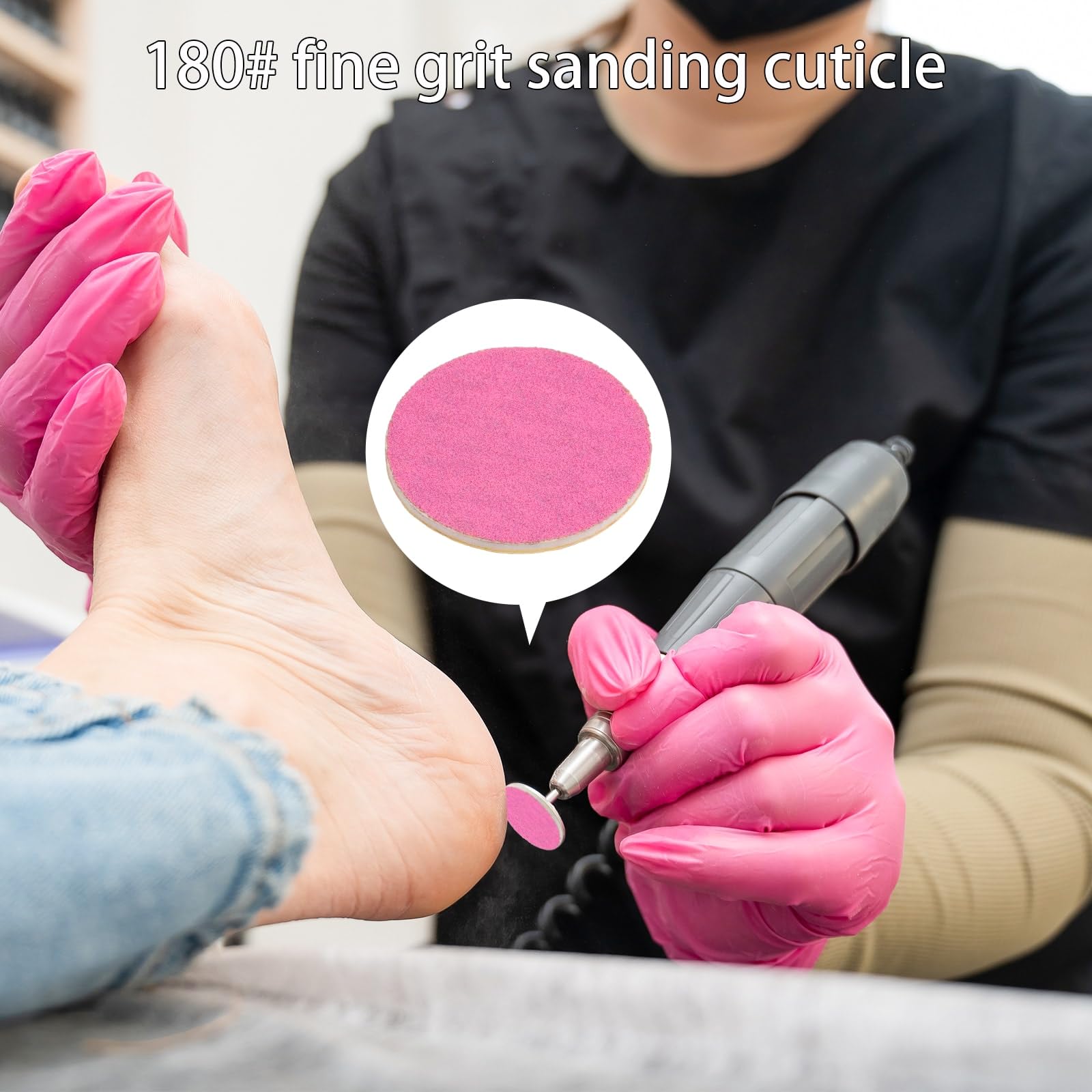 Krążki do papieru ściernego z metalowym wiertłem do paznokci, tarcza szlifierska do pedicure, 100 szt., krążki z papieru ściernego, pilnik nożny, nr 180, do manicure, pedicure, różowe