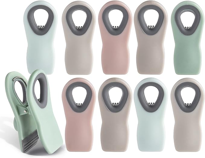 COOK WITH COLOR Bag Clips with Magnet- Food Clips, Chip Clips, Bag Clips for Food Storage with Airtight Seal Grip for Bread Bags, Snack Bags and Food Bags (Mint and Grey, Pack of 10)