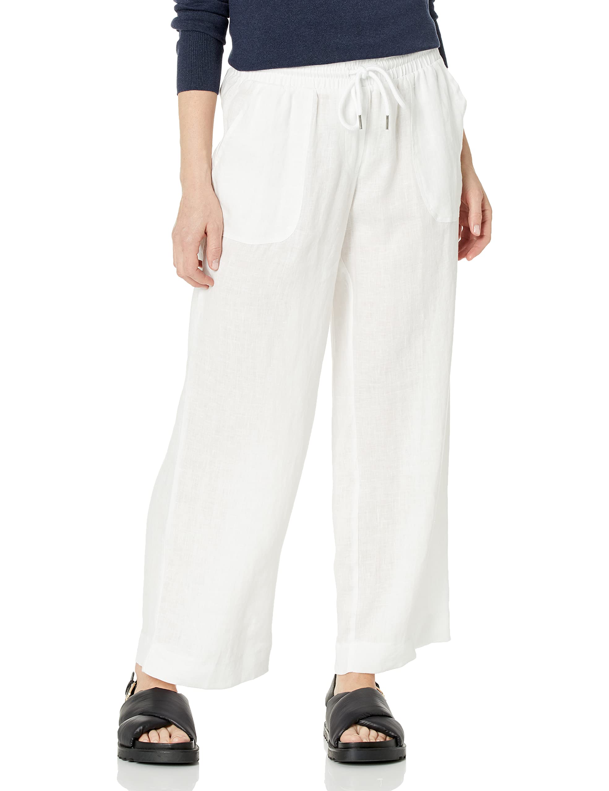 Rafaella Womens Wide Leg Drawstring Linen Pants